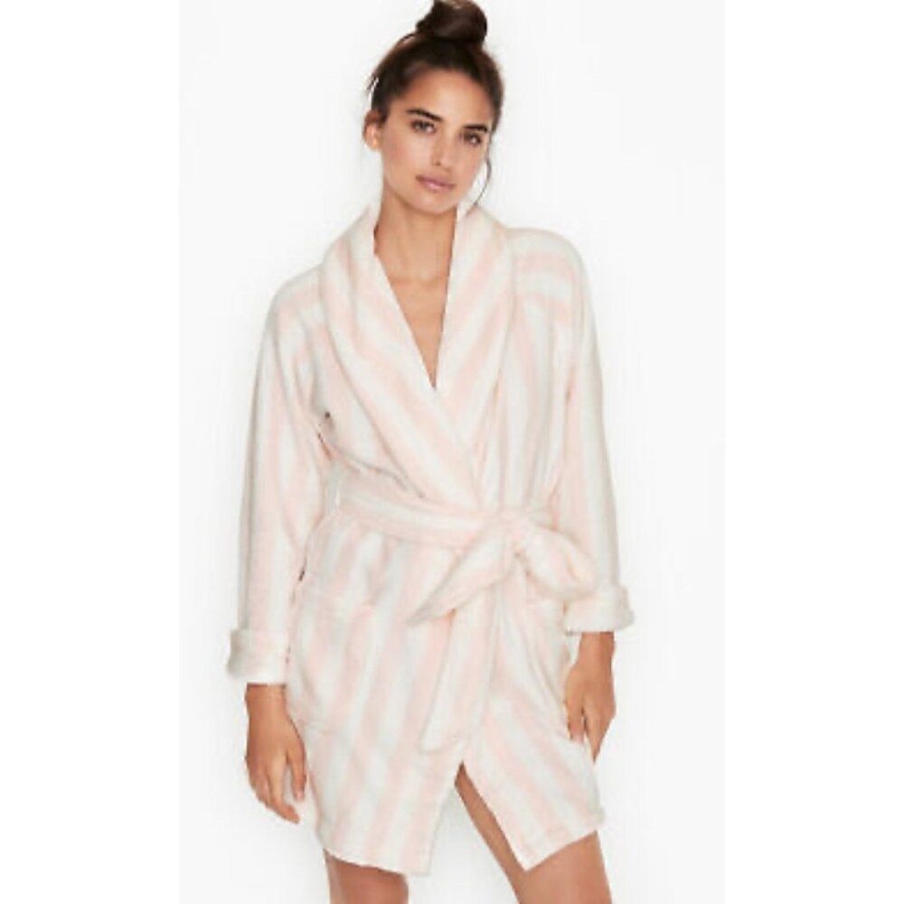 Victoria’s Secret Women Pink /White Stripe Monogram Robe Size M/L